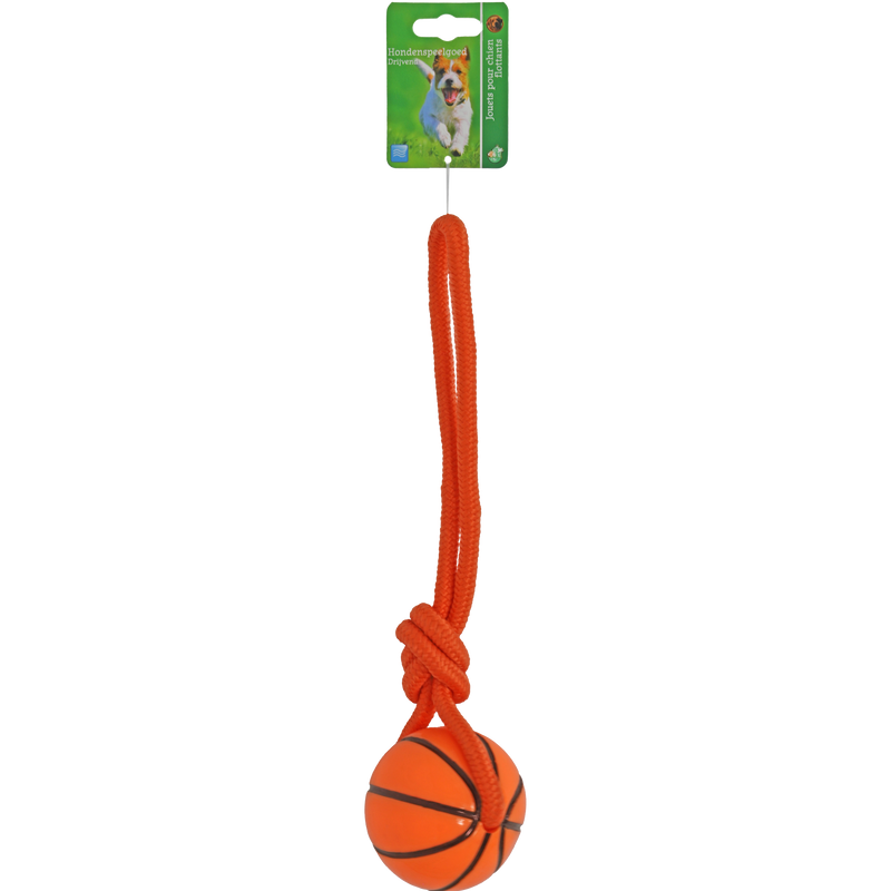 Honden speelgoed Boon hond speelgoed basketbal TPR oranje 8cm met touwlus