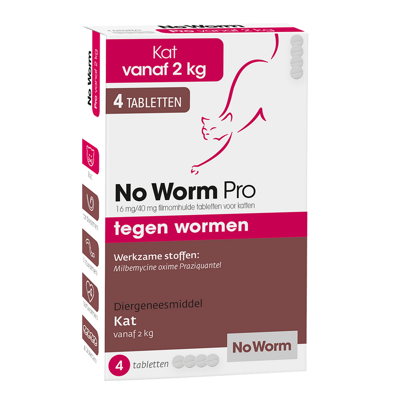 Ontworming Wormmiddelen No Worm Pro Kat vanaf 2kg  2 / 4 Tabletten