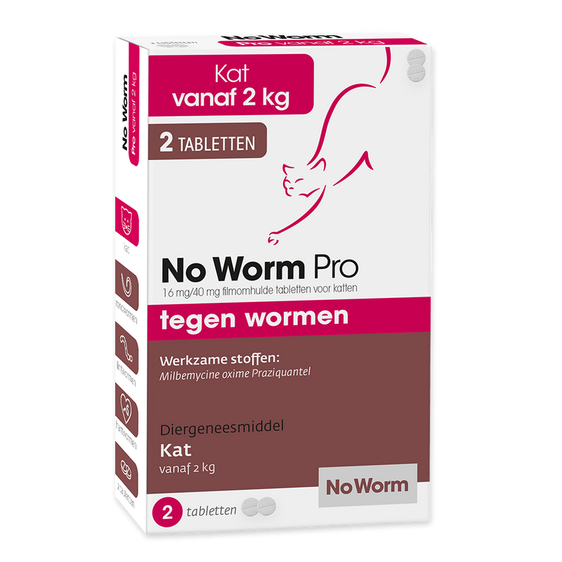 Ontworming Wormmiddelen No Worm Pro Kat vanaf 2kg  2 / 4 Tabletten