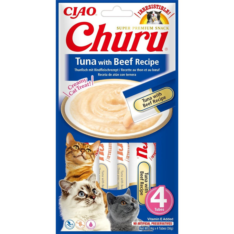 Katten snoepjes Churu Puree tonijn met rund